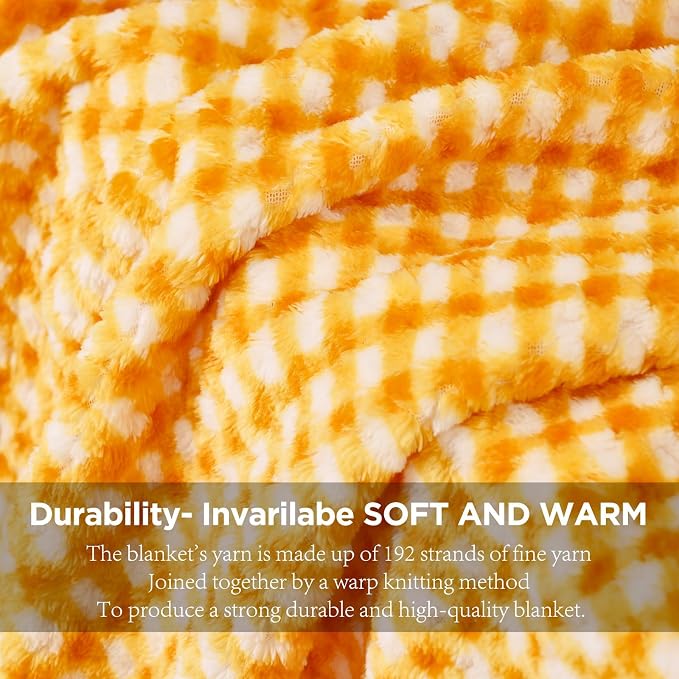Zyrah Yellow and White Fleece Twin for Couch Super Soft Twin Blanket Plaid Lightweight Decorative Fuzzy Cozy Blankets for Sofa Chair Bed 60x80 Inches