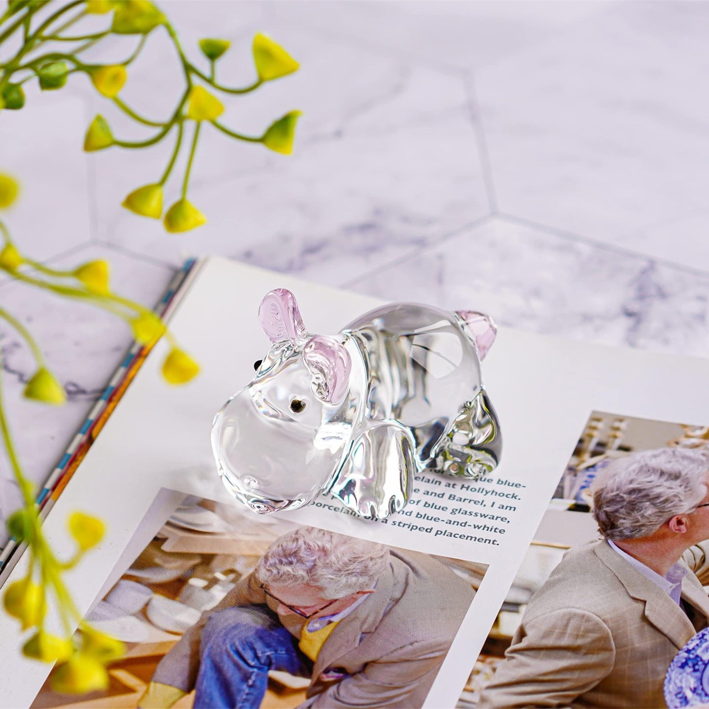 HDCRYSTALGIFTS 2.8inch Crystal Hippo Figurines Collectibles Gift for Women Art Glass Hippopotamus Statue Animal Paperweight Ornament for Table Home Decoration