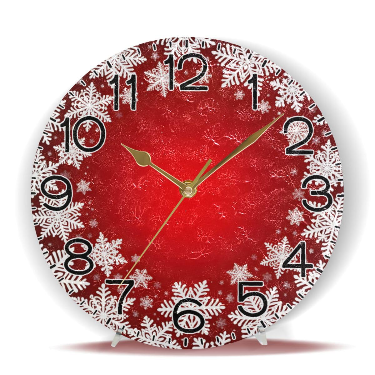 ALAZA Christmas White Snowflakes on Red Wall Clock Battery Operated Non Ticking Silent Quartz Analog Rustic Farmhouse Round Clock Retro Decor for Home Kitchen Living Room Bathroom