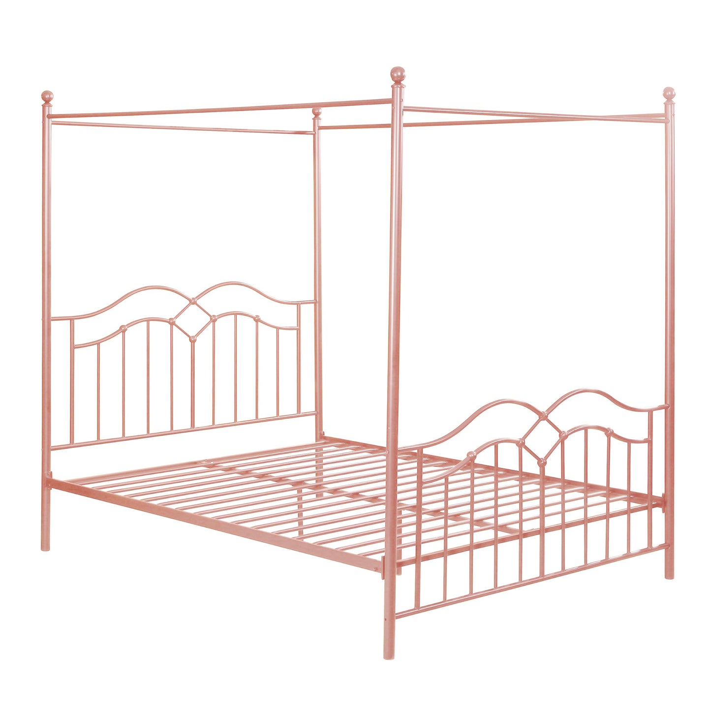 Christopher Knight Home Eileen Metal Canopy Bed Frame Queen Size with Headboard/Footboard, 4 Poster Platform Queen Bed Frame with Classic Knob Posts, Iron Slat Support, No Box Spring Needed, Pink