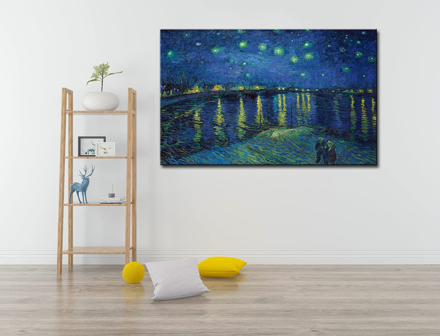 Vincent Van Gogh Canvas Wall Art - Starry Night Over The Rhone Painting, Framed Classic Artwork Picture Print for Home Decor - 24"x36"