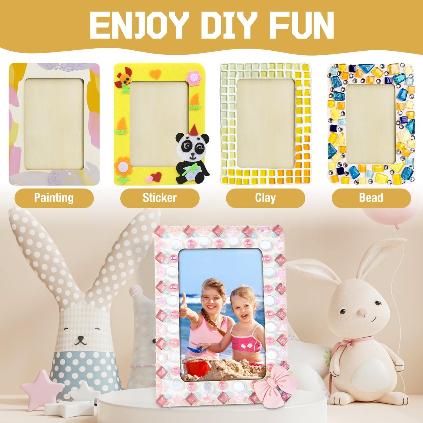 Soleeya 32 Pcs Wooden Picture Frames for Crafts, Bulk Unfinished DIY Wood Craft for 4" x 6" Photos Frame for Wedding Birthday Graduation Party Decor