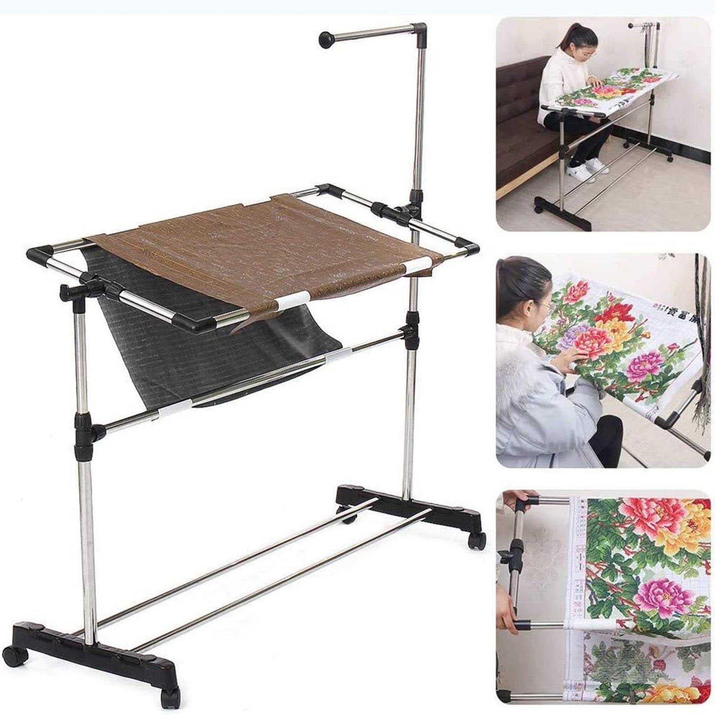 ELUKHT Adjustable Needlework Floor Frame for Art Craft Sewing - Standing Embroidery Lap Table and Cross Stitch Craft Stand, Ideal Holder for Crafting Enthusiasts.