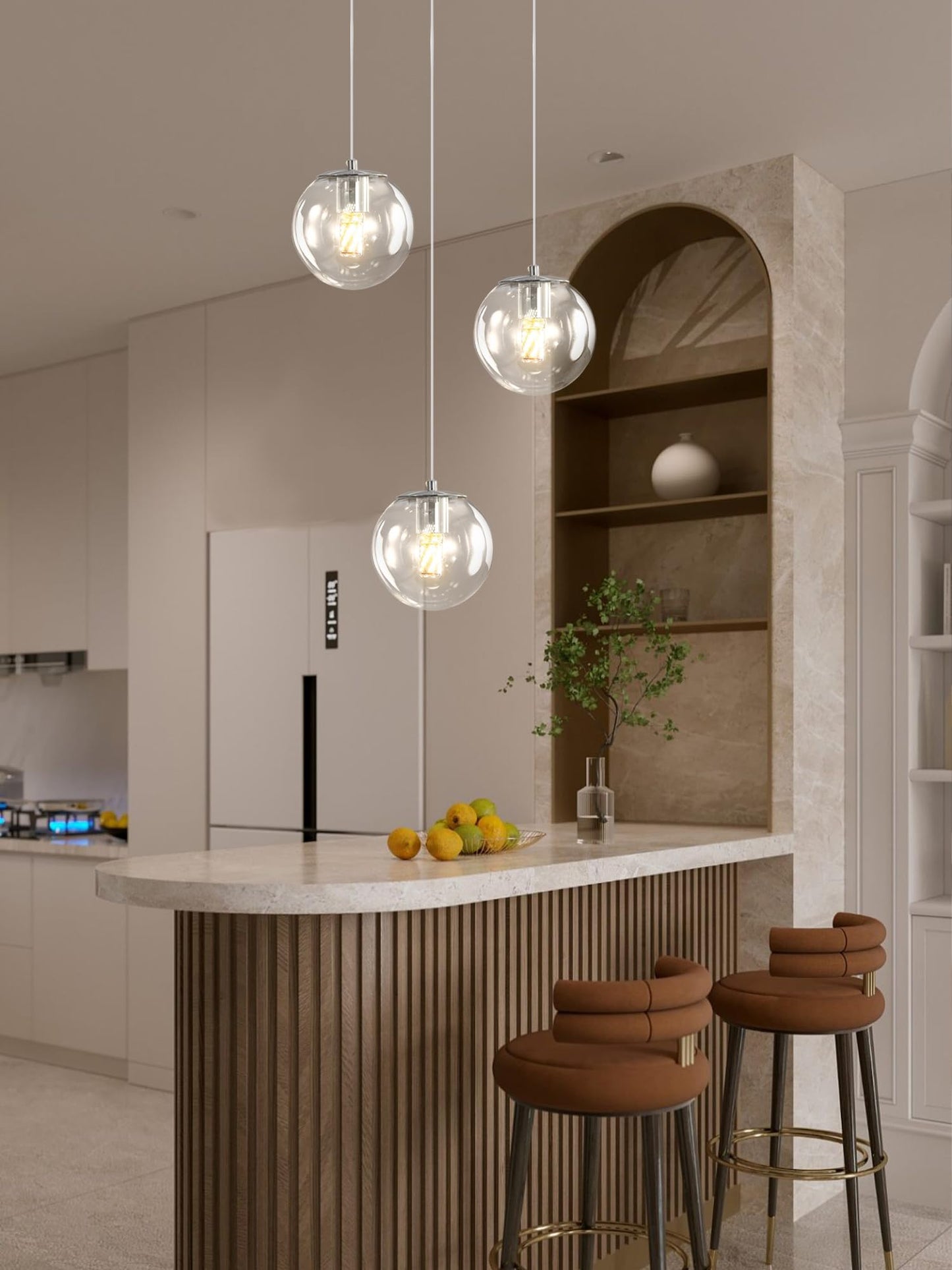 ykolupty 3-Light Chrome Pendant Lighting Modern Mini Chandeliers,Adjustable Clear Glass Pendant Light Fixture for Kitchen Island Dinning Room Bedroom