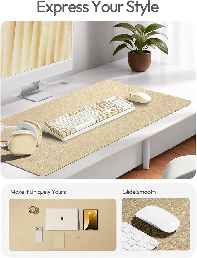 YSAGi Leather Desk Pad Protector, Office Desk Mat, Large Mouse Pad, Non-Slip PU Leather Desk Blotter, Laptop Desk Pad, Waterproof Desk Writing Pad for Office and Home (Gold, 23.6" x 13.8")