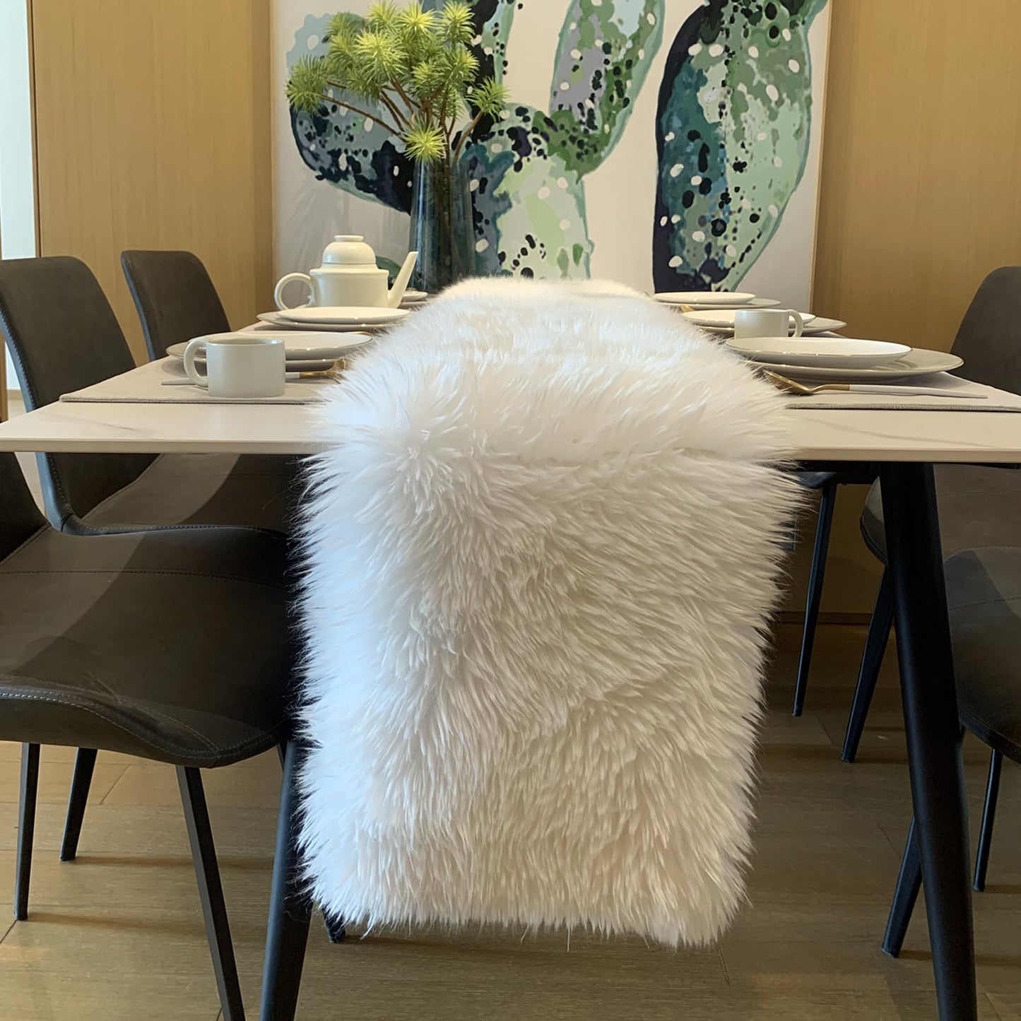 Table Runner,Christmas Fur Table Runner for Party Birthday Friendsgiving Wedding Dinning White Fur Table,Faux Fur Runner for Table(White, 12x60 Inch)