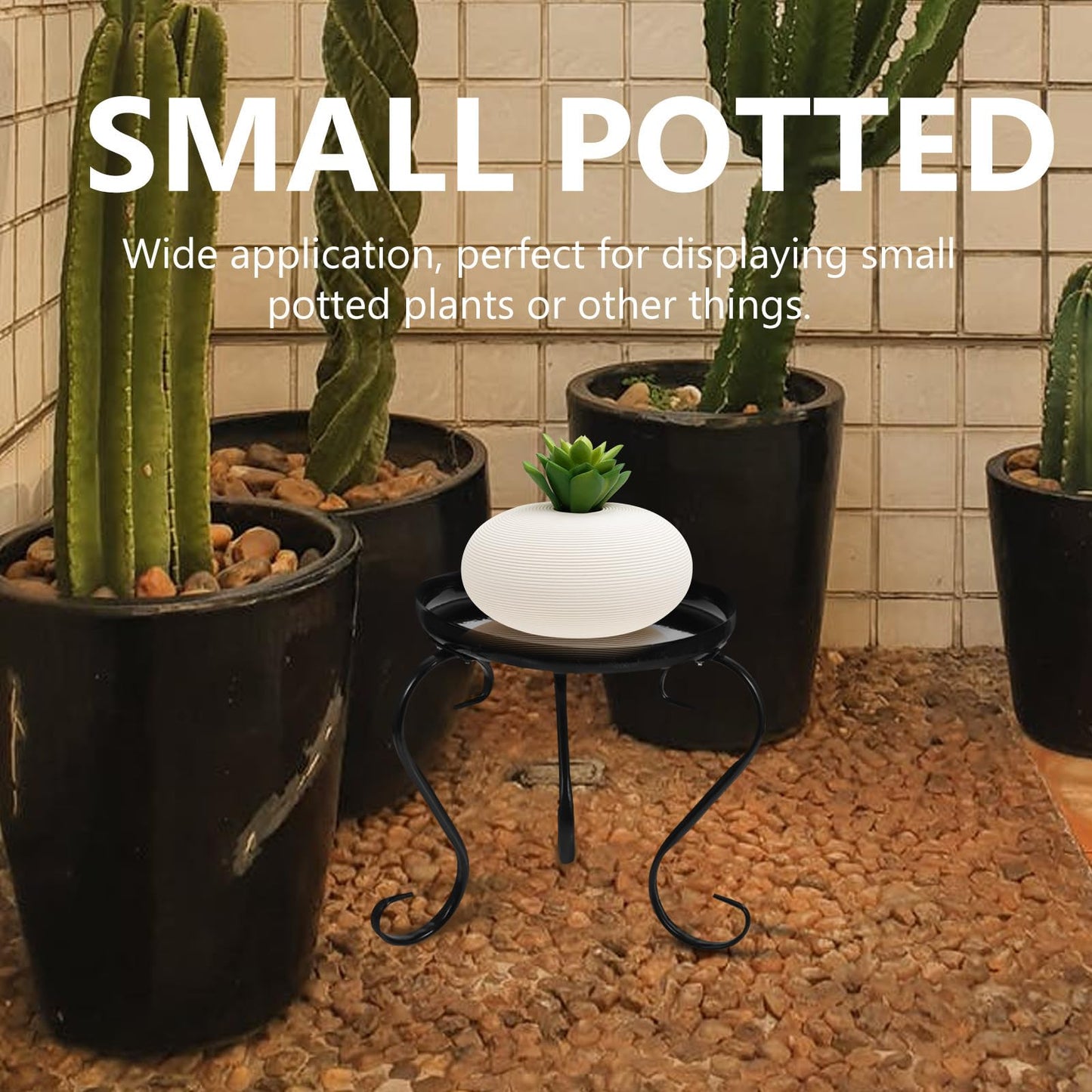 Lurrose Iron Flower Pot Holder Plant Stand for Indoor Outdoor Use, Single-layer Black Iron Flower Rack 2pcs, Floor-standing Plant Pot Display Shelf for Balcony Garden Patio