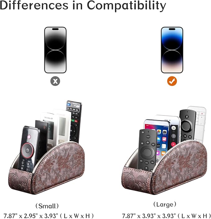 YAPISHI All-in-One Leather Brown TV Remote Holder with 5 Compartments Nightstand Desktop Media Player Remote Caddy Storage Box Organizer Tray for Mobile Office Phone Controller