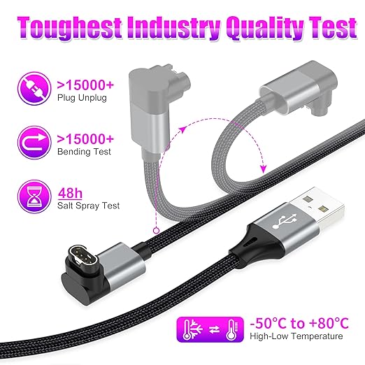 AGVEE 2 Pack 6.6ft Charger for Garmin Watch, L-Shape Charging Cable for Fenix, Forerunner, Vivoactive, Instinct, Venu, Tactix, Approach, D2, Quatix Series, Right Angle Braided, Dark Gray