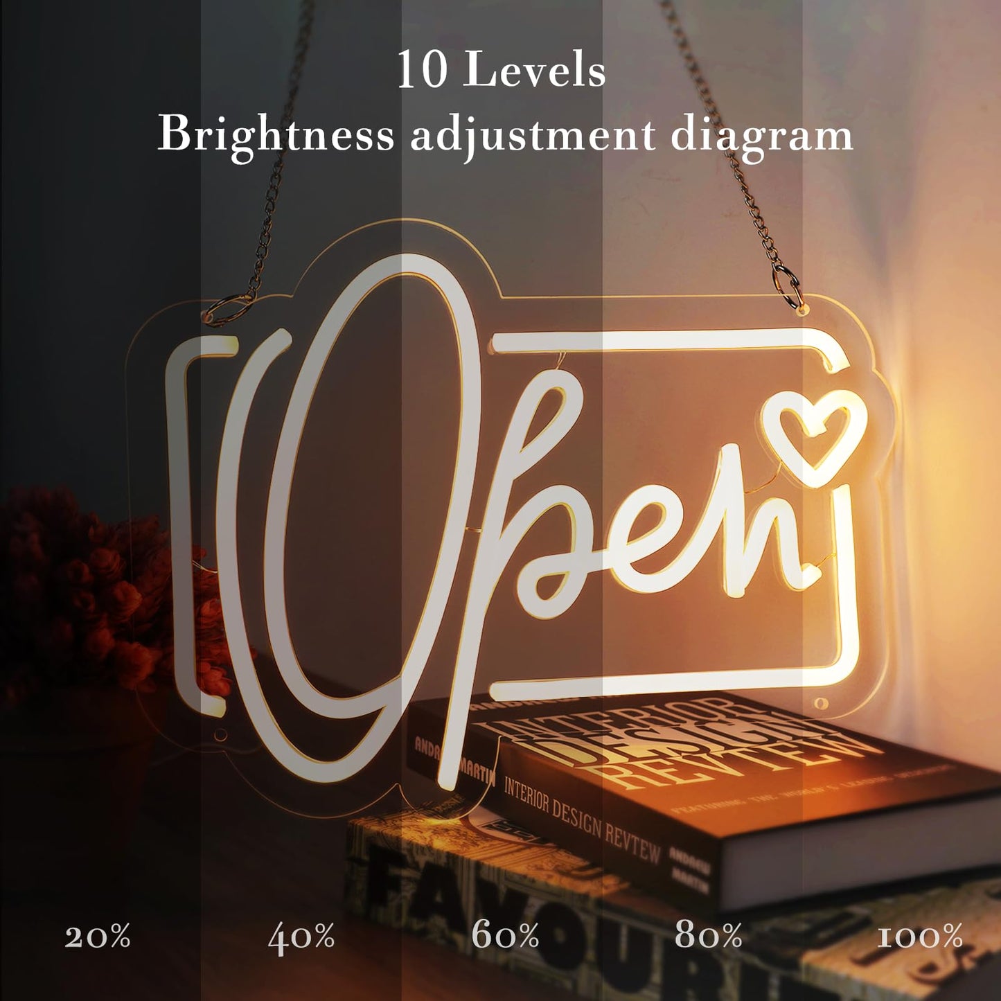 Open Neon Sign, Neon Signs Lights for Wall Decor Store, Perfect Gifts for business owners, Dimmable Neon Light 13.3 * 10.3 in