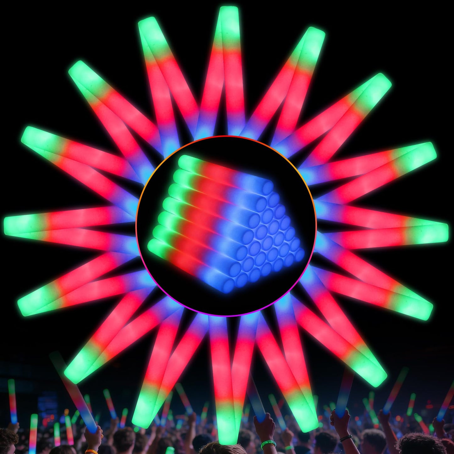 SHQDD 56PCS Foam Glow Sticks Bulk, Light up Foam Sticks with 3 Modes of Color Flashing, Glow Sticks Party Pack, Light up in the Dark Party Supplies for Wedding, Concert, New Year, Halloween