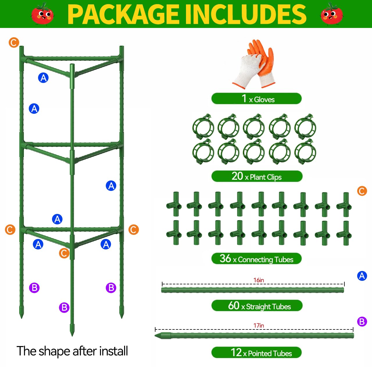 4 Pack Large Tomato Cage for Garden Up to 49" H X 16" W Metal Plant Support Stakes with Clips Triangle Pea Cages Cucumber Trellis for Vegetables Pots Vines Flowers Climbing Plants