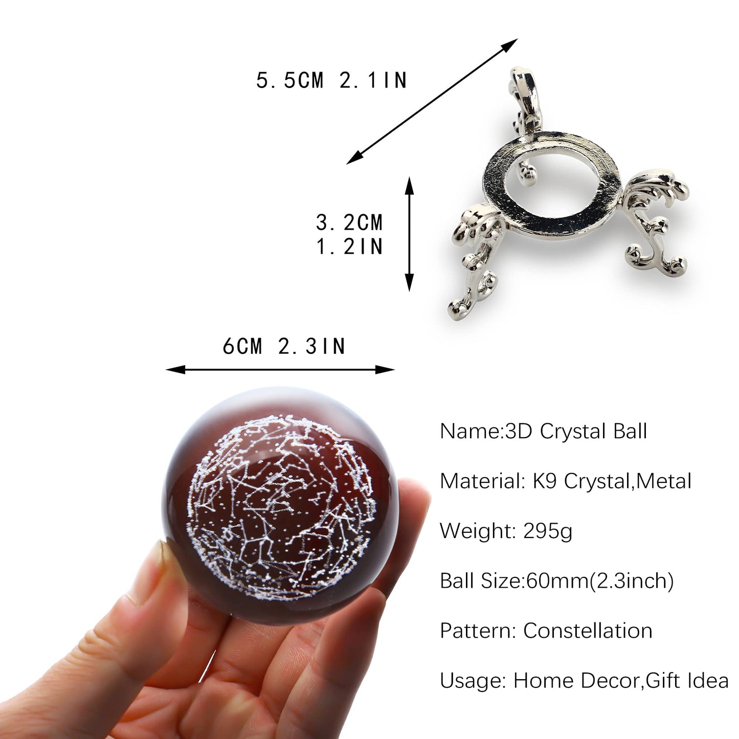 HDCRYSTALGIFTS 3D Laser Engraved Constellation Crystal Ball Paperweight 60mm/2.3inch Glass Decorative Ball Sphere for Home Table Decor