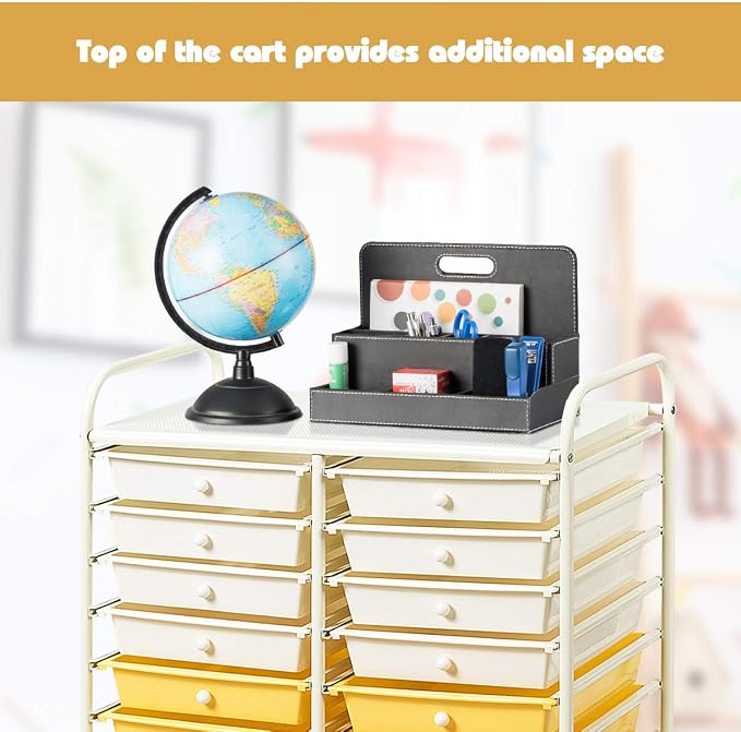 Giantex 20 Drawer Rolling Storage Cart Tools Scrapbook Paper Office School Organizer (25 x 15 x 35 Inch, Yellow)