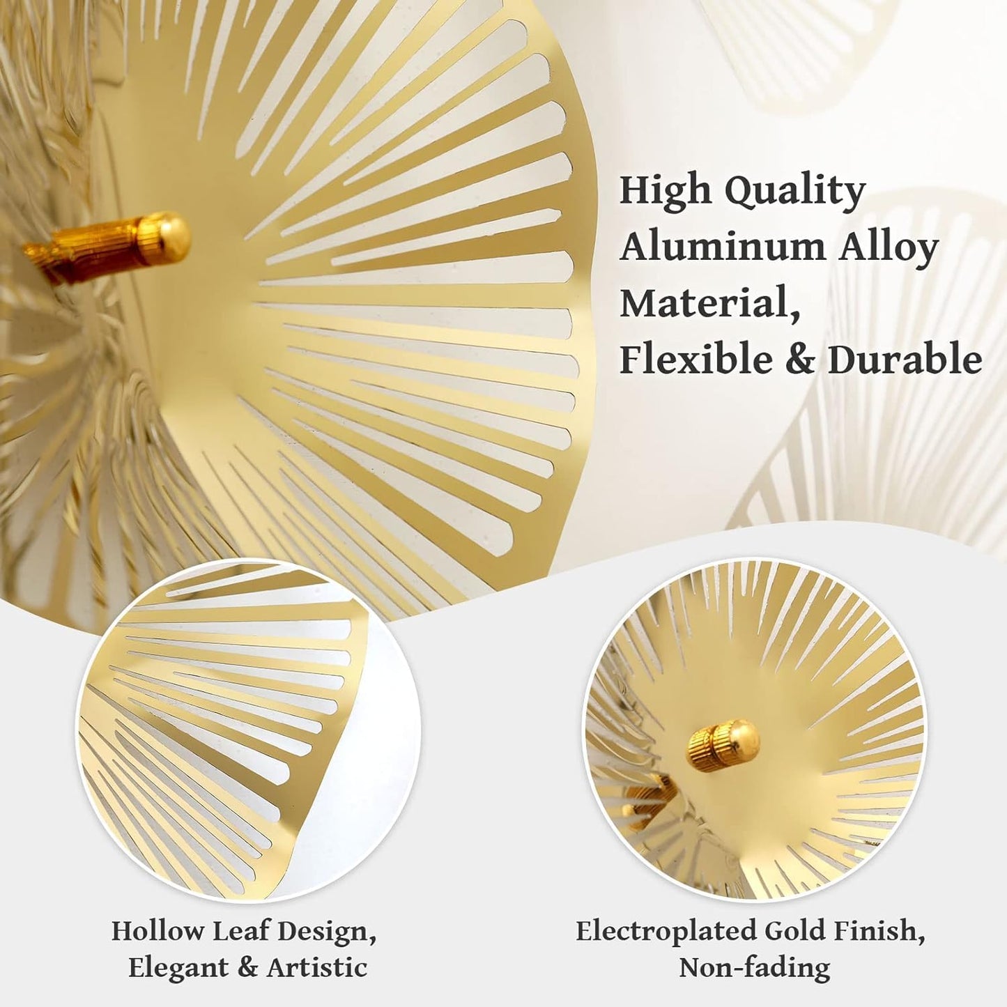 TEIPAI Gold Wall Decor Living Room, 7PCS Hollow Lotus Leaf Metal Wall Art for Apartment Bedroom Small Room Decoration, Modern Wall Hanging Sculptures for Home Office, Horizontal or Vertical Display