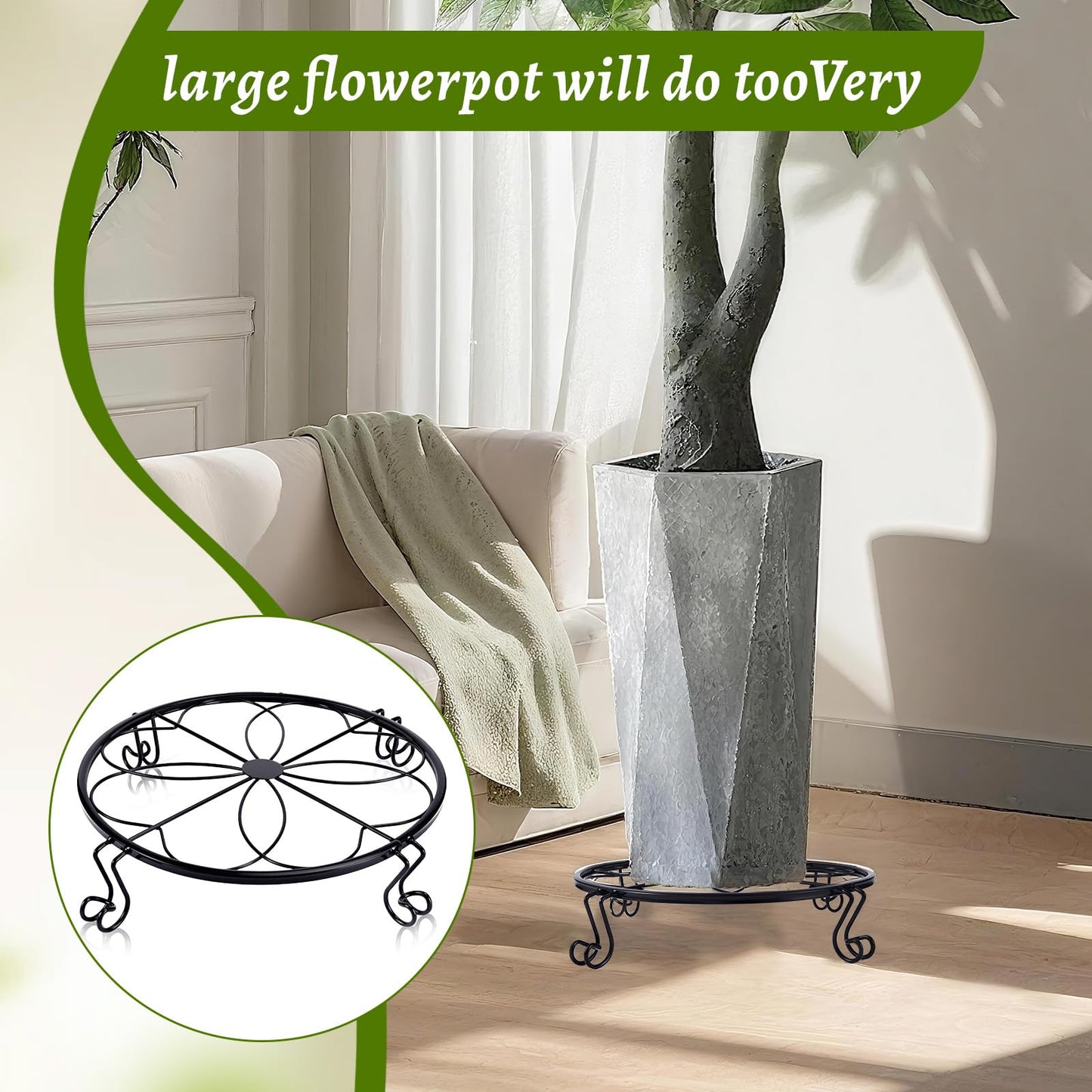 1/2/4 Pack 9/10/12 Inch Heavy Duty Iron Plant Stands - Rustproof Metal Flower Pot Holder for Indoor Outdoor Use, Round Wrought Iron Planter Stand for Corner Gardening, Patio, Balcony Decor- Black (9IN1PCS)