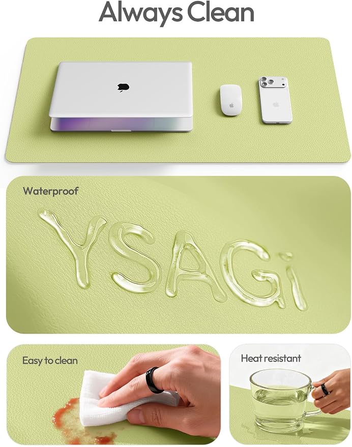 YSAGi Leather Desk Pad Protector, Office Desk Mat, Large Mouse Pad, Non-Slip PU Leather Desk Blotter, Laptop Desk Pad, Waterproof Desk Writing Pad for Office and Home (Peak Green, 23.6" x 13.8")