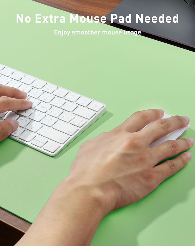 Aothia Faux Leather Desk Mat - Large Mouse Pad, Non-Slip PU Leather Blotter, Waterproof Writing Surface for Office and Home (Foam Green, 40" x 24")