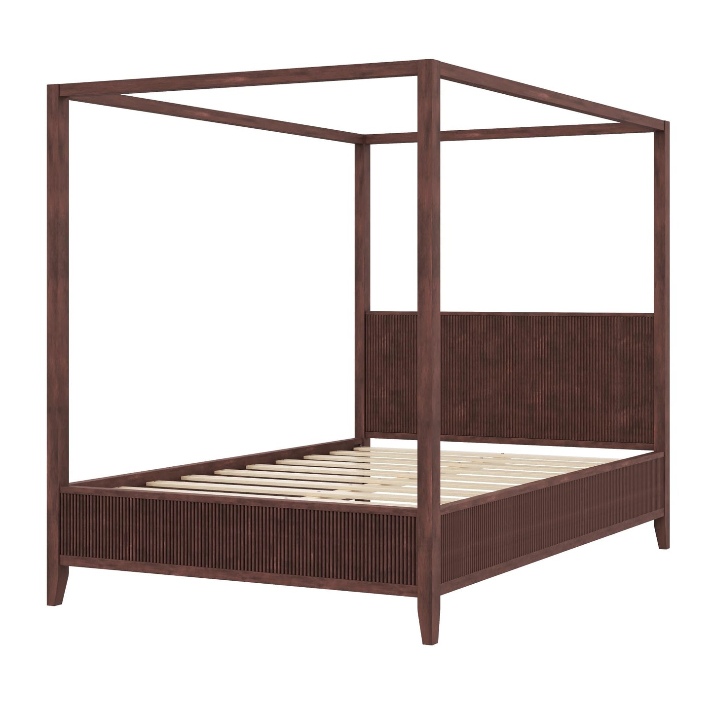 Merax Modern Luxury Queen Size Wooden Canopy Bed Frame with Headboard, Slats Support, Wood 4 Poster Bed Frame, No Box Spring Needed, Contemporary Bedroom Furniture, Espresso