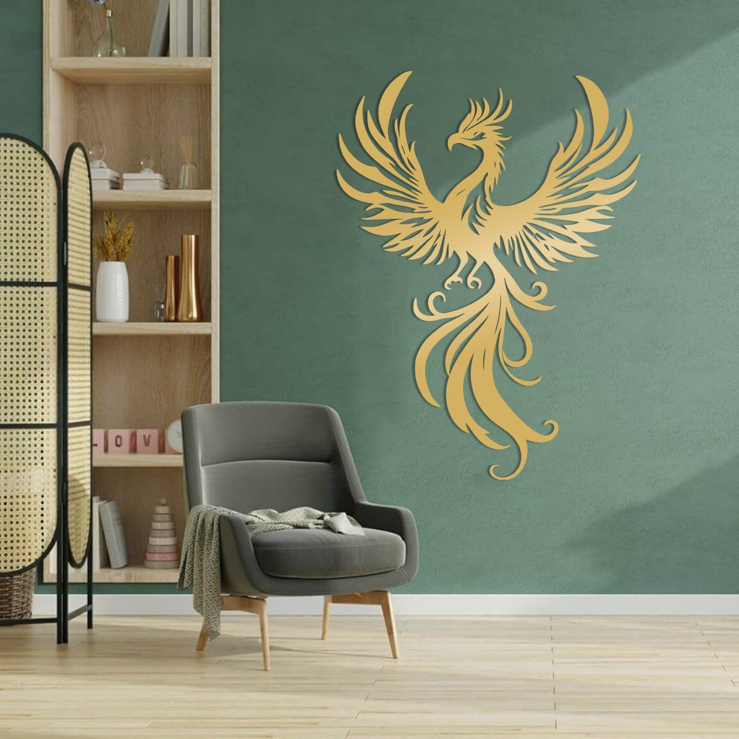 Phoenix Metal Wall Art, Flying Phoenix Metal Wall Decor, Bird Wall Decor, Flying Bird Wall Hanging, Animal Wall Art, Modern Farmhouse Decorations, Living Room Decoration (White, 24"x18"/60x45cm)