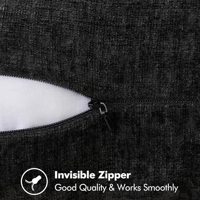 MIULEE Pack of 2 Couch Throw Pillow Covers 18x18 Inch Black Farmhouse Decorative Pillow Covers with Stitched Edge Soft Chenille Solid Dyed Pillow Covers for Sofa Bed Living Room