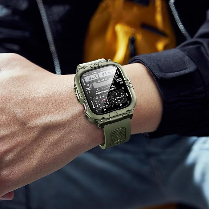 Dsytom Waterproof Case with Band Compatible for Apple Watch Band 46mm 45mm 44mm 42mm(S11/10) 41mm 40mm for Men,Rugged Smartwatch Strap with Built-in Tempered Glass Screen Protector for iWatch Series 11/10/9/8/7/6/5/4/SE