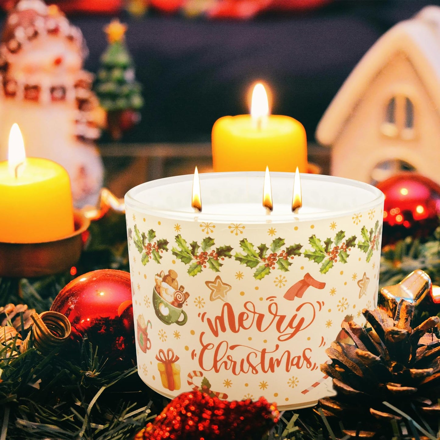 Christmas Candles - Christmas Gifts for Women, Natural Soy Wax Vanilla Cream Scented Candles(12.7oz)