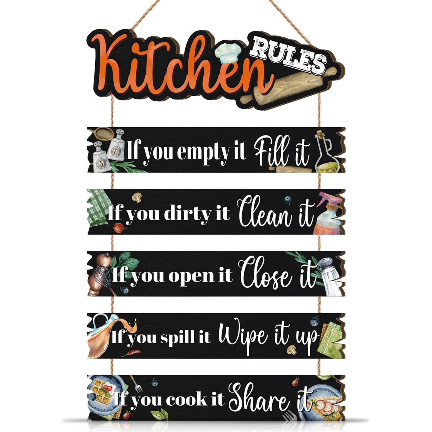 Celestdeco Kitchen Wall Sign,Funny Kitchen Rules Wall Decor,Rustic Bless the Food Wall Decoration Food Door Sign,Family Wood Decor for Home Dining Room Living Room