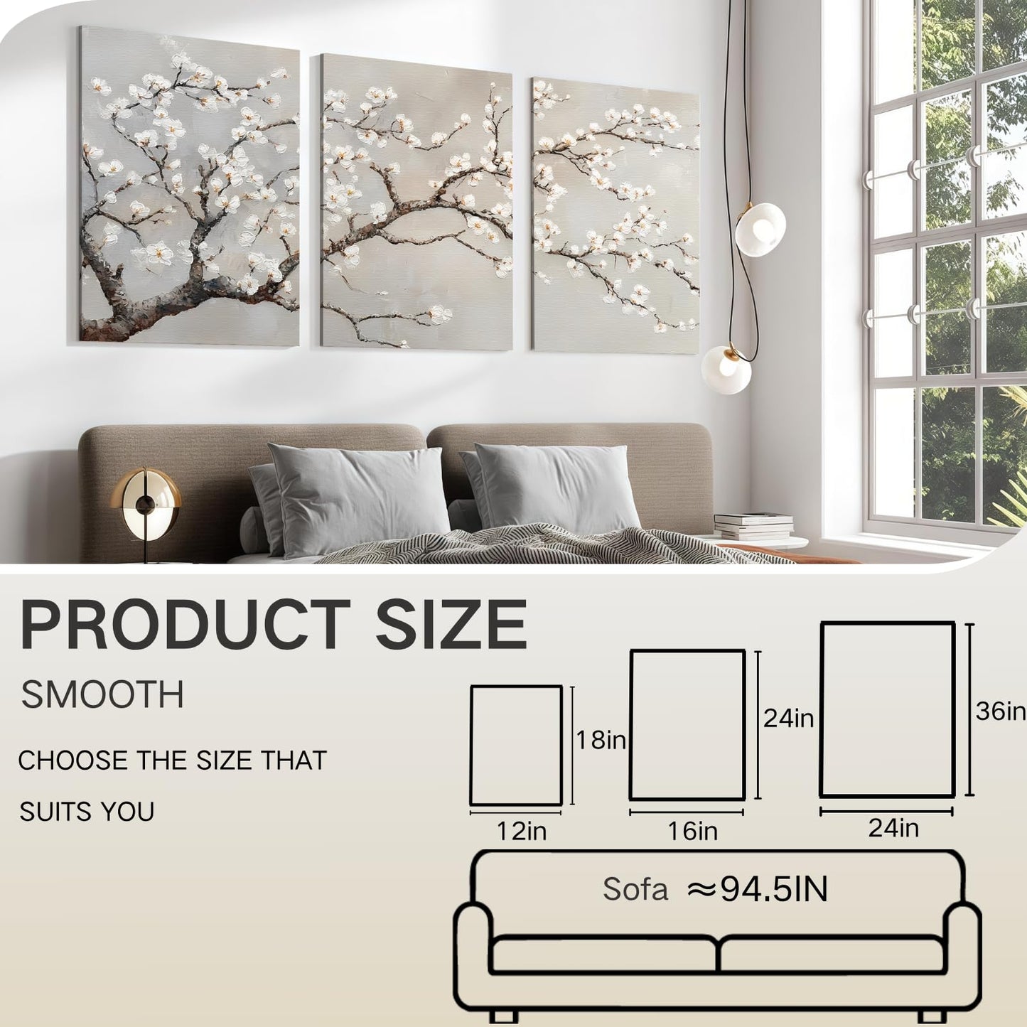 Wivsev Plum Blossom Wall Decor,Plum Blossom Canvas Wall Art,Beige Wall Art,Abstract Tree Print,Tree Wall Decor for Bedroom,Livingroom,Office (24" x 36" x 3 pcs)