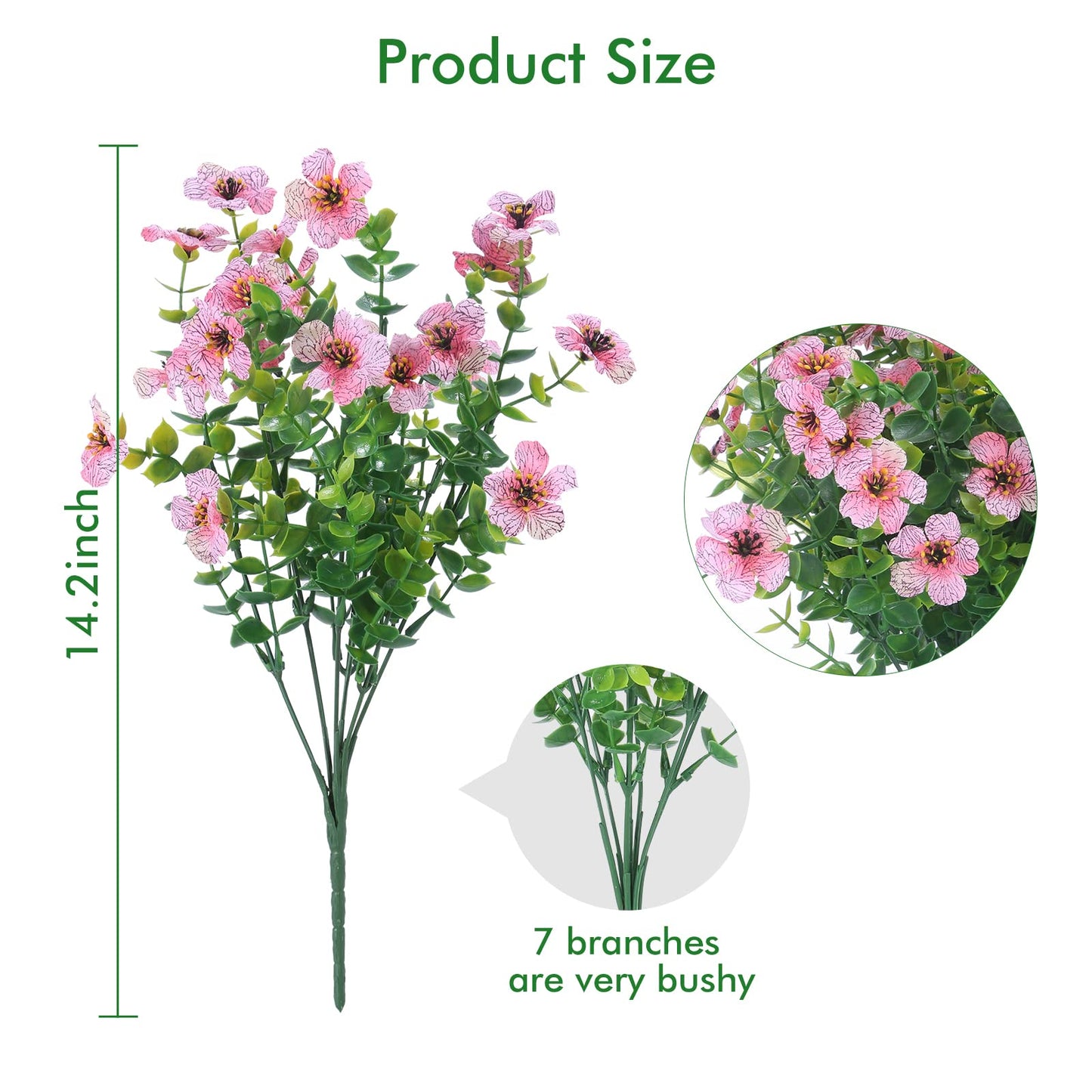 XEOLIAN 12 Bundles Artificial Flowers Outdoor UV Resistant Fake Plastic Plants Indoor Outside Hanging Plants Garden Porch Window Box Home Wedding Farmhouse Festive Shrub Decor (Pink)