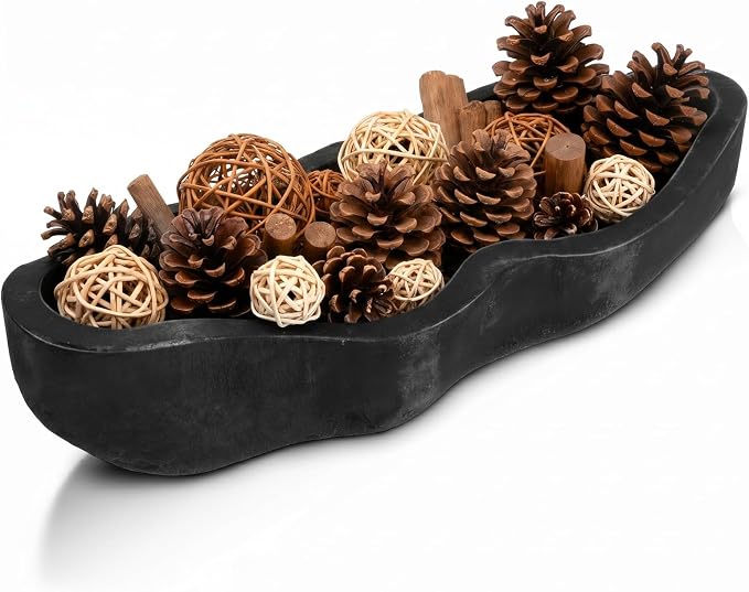 Nuogo 1 Pack 16 Inch Wavy Edge Dough Bowl Large Size Wood Rustic Dough Bowl Decorative for DIY Farmhouse Home Supplies Kitchen Decoration(Black)