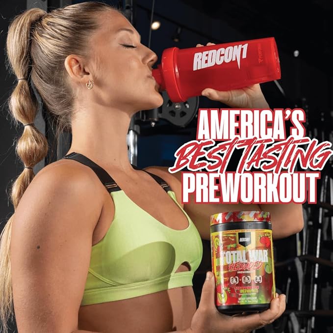 REDCON1 Total War Reloaded Pre Workout, Strawberry Kiwi - Creatine, Beta Alanine + L-Citrulline Malate Keto Friendly for Men & Women with 350mg of Caffeine - Fast Acting (30 Servings)