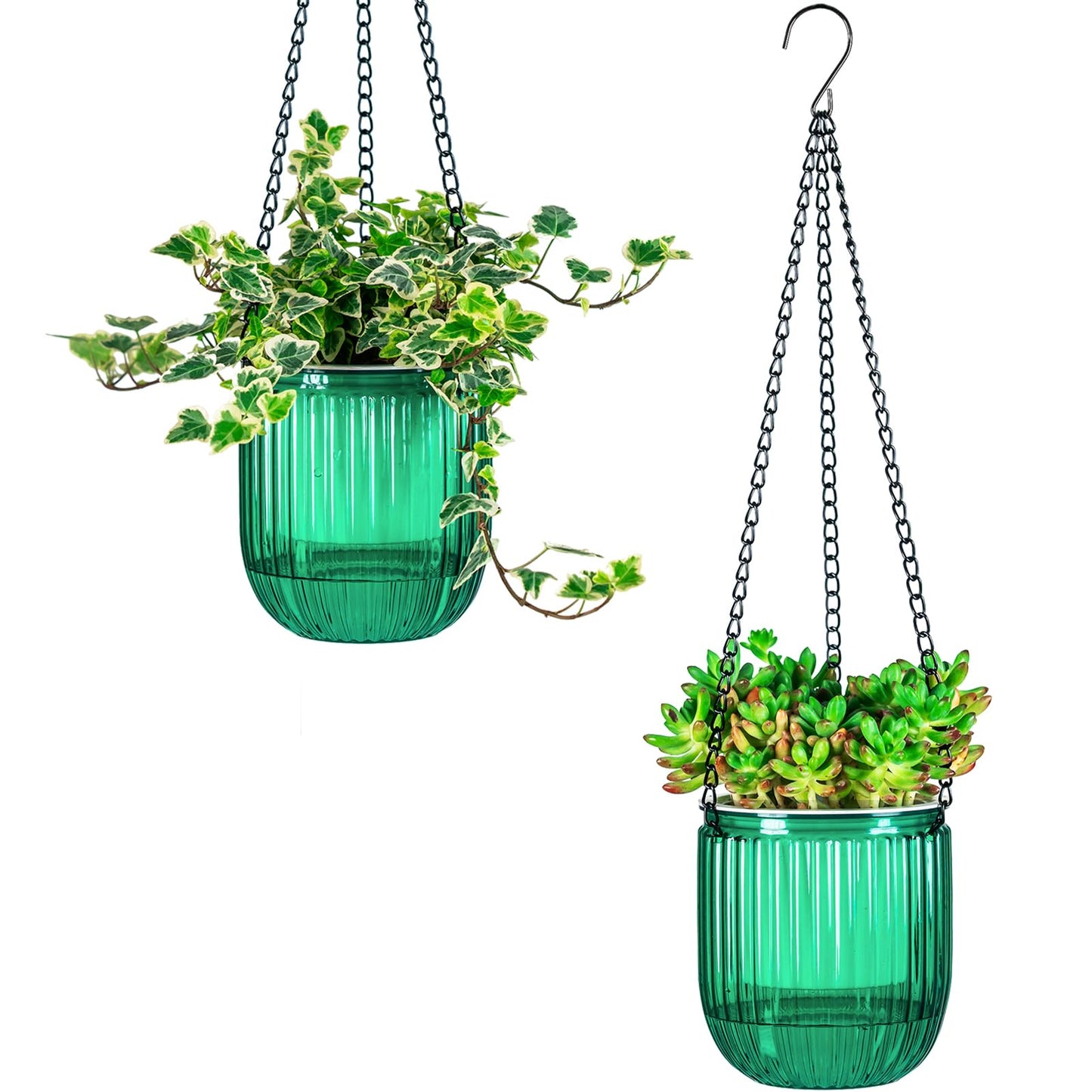 Josteve 4.5 Inch 2 Pcs Self Watering Hanging Planter Indoor Plant Pots Drainage Holes, Outdoor Small Hanging Planters Flower Pot Basket, Visible Water Level, Plant Hanger Home Decor, Gardening