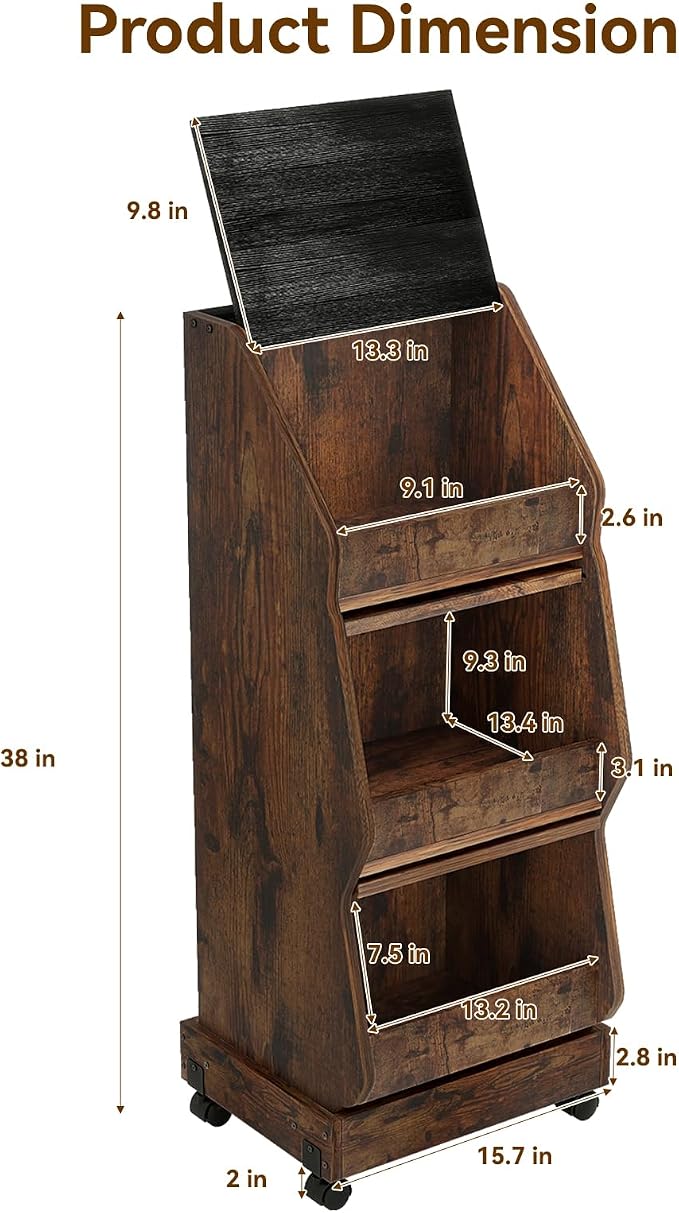 ARTETHYS Potato Storage Bin Movable Bread Box with Lid Rustic and Wheels Onion Organizer with Grocery Section Decorative Vegetable Organization Cabinet for Kitchen