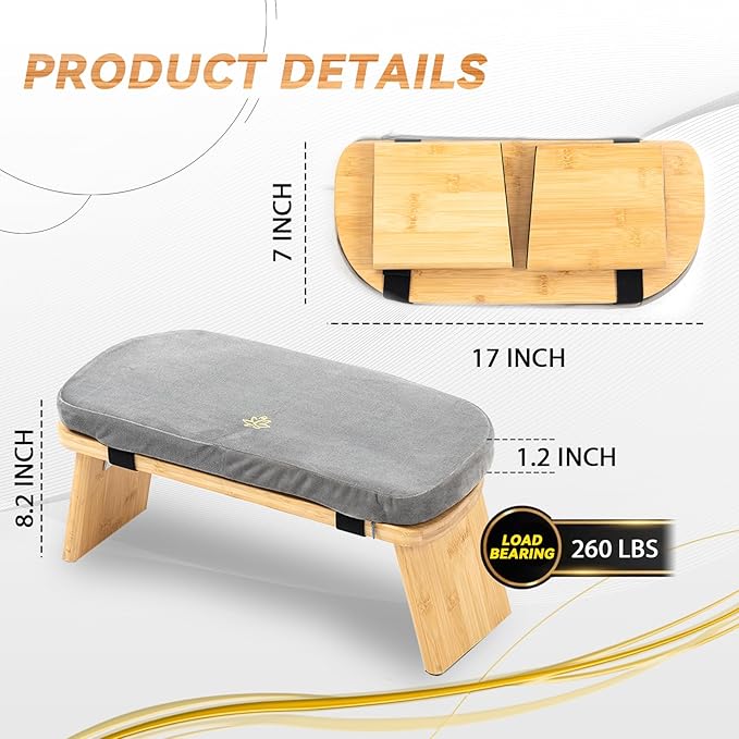 Meditation Bench, Bamboo Meditation Stool, Folding Kneeling Meditation Bench, Seiza Prayer Bench, Prayer Bench with Meditation Cushion, Kneeling Stool (Grey & Bag)