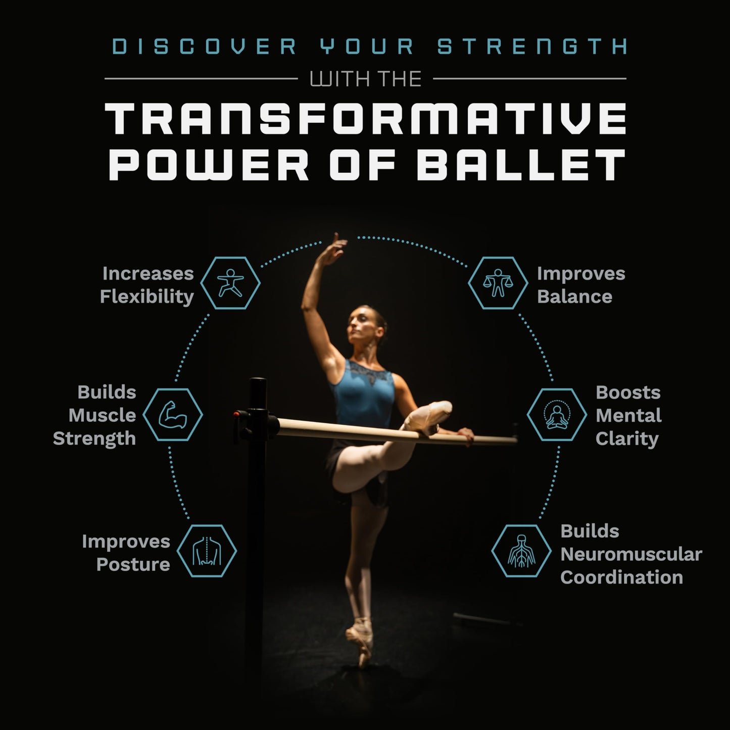 VITA Barre Portable Freestanding Double Ballet Barre, Professional, 4 Ft Bars, Black, Aluminum | Adjustable Height, Made in USA, Home or Gym Exercise Equipment for All Ages | Dance, Fitness, Pilates