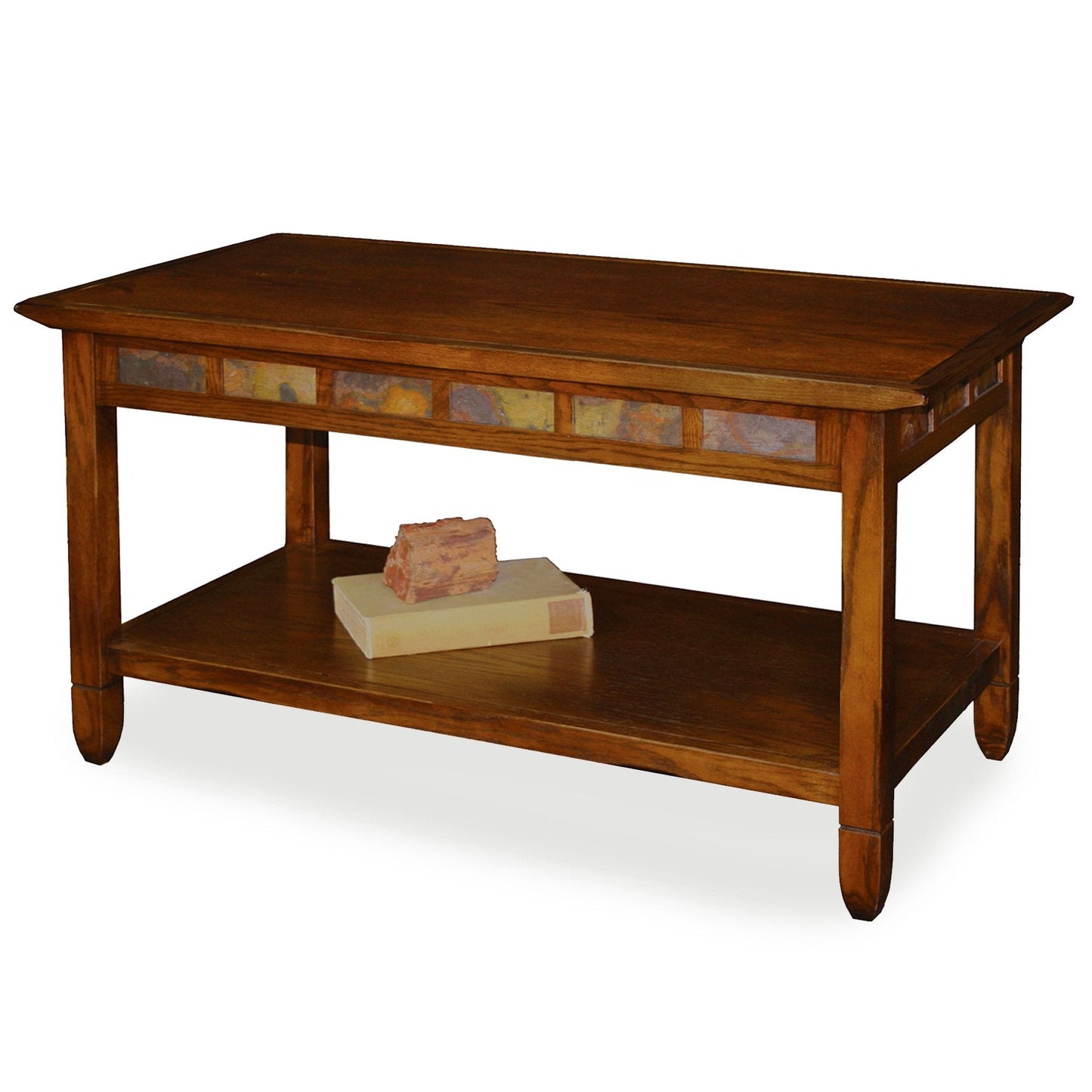 Leick Home Sibley Coffee Table, Solid Wood, Slate Tile Details, Bottom Display Shelf, Easy-Assembly, Living Room, Rustic Oak, 38 in x 20 in x 20.5 in, 10058