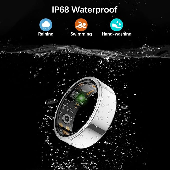 Smart Health Ring for Women Men, Fitness Tracker Ring with Heart Rate, Blood Oxygen, Sleep Tracker, Step Tracker, No Subscription Fee, IP68 Waterproof Smart Ring for iPhone & Android (Silver, 7#)