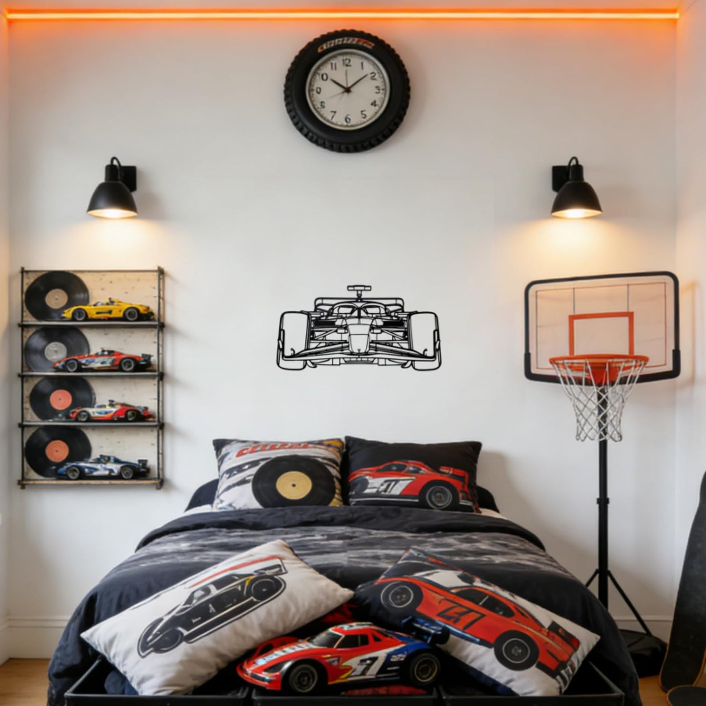 JBCHUCI F1 Wall Art Metal - Formula 1 Race Car Silhouette Wall Decor for Garage, Teen Boy Room, Man Cave, Bedroom - Unique F1 Gift for Men, Car Lovers & Motorsport Fans (15.7"x8.7")