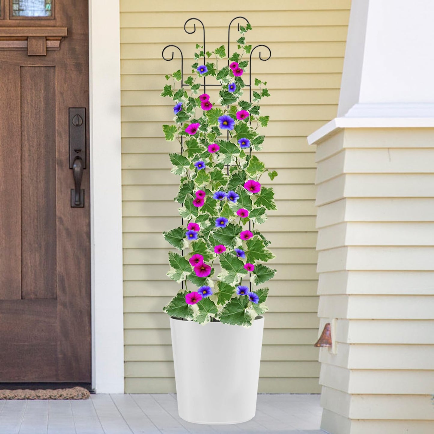 ANCOUUIN 4 Pack 32'' Wave Shape Black Metal Trellis for Climbing Plants Indoor & Outdoor, Garden Trellis for Houseplants Flowers Vine Ivy