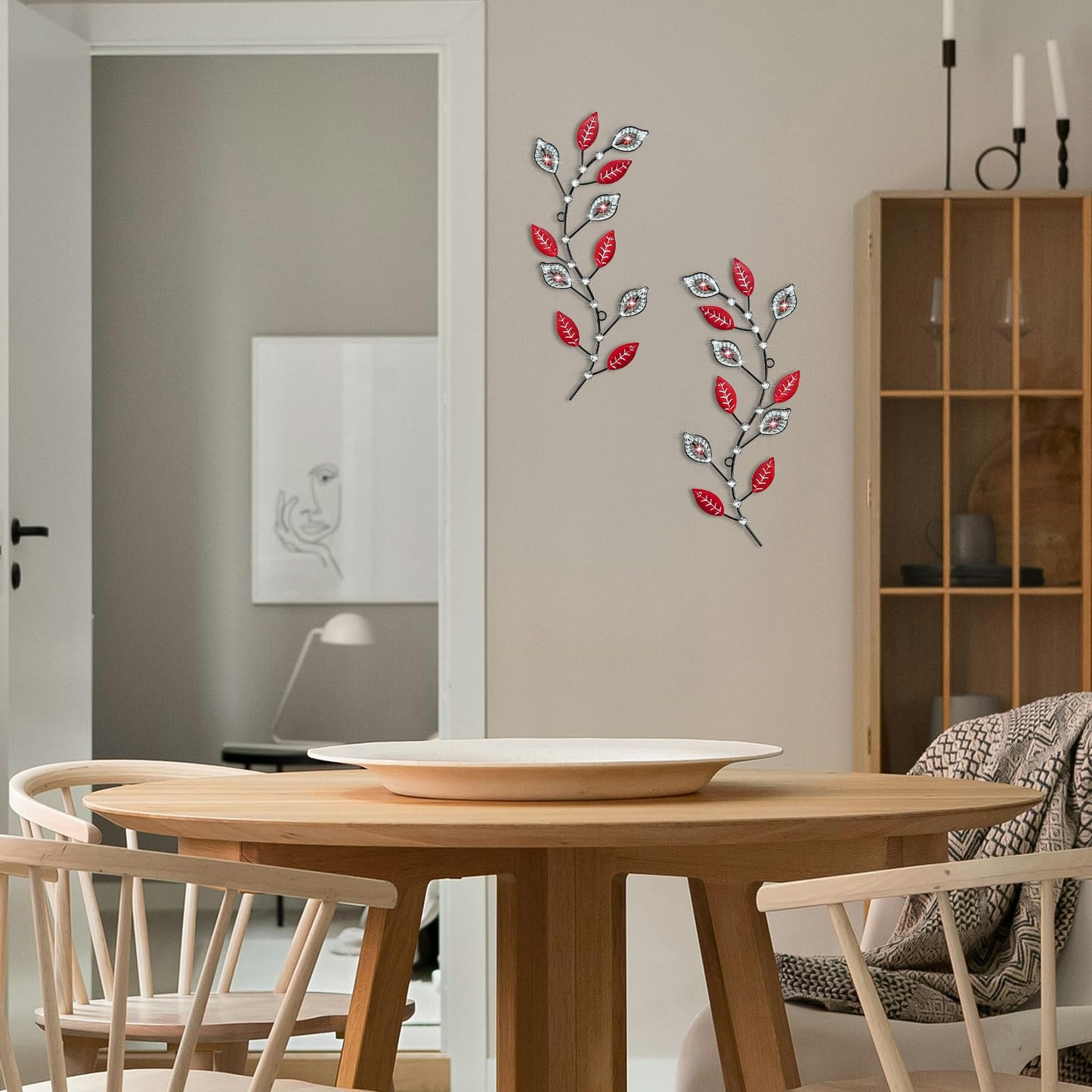 sxnzequnze 2 Sets Leaf Wall Art for Home Metal Bling Rhinestones Ready to Hang Tree Branch Leaves Olive Vine Wrought Iron Hanging Sculpture Pieces Wall Decor Pcs - 16.5in