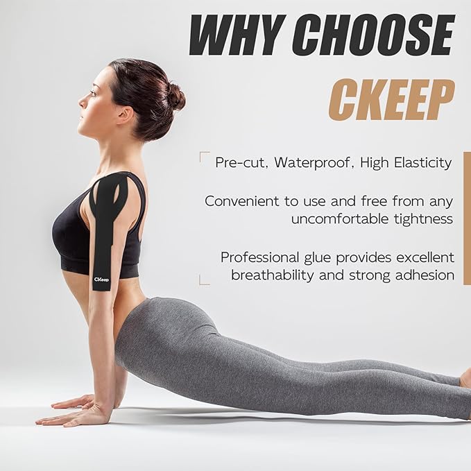 CKeep 4 Rolls Kinesiology Tape, Original Cotton Elastic Athletic Tape, 20 Precut 10" Strips Each, Black, Ideal for Muscle Support & Injury Prevention