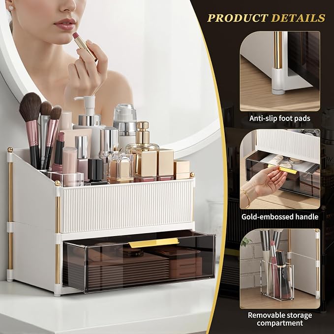 Modular Makeup Organizer, Clear Acrylic Cosmetic Storage Box with Drawer, Vanity Countertop Organizer for Makeup, Skincare and Beauty Accessories – Multiple Styles