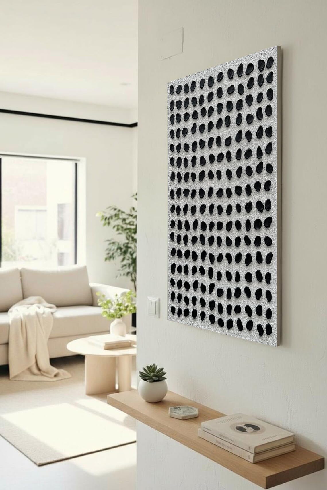 NANKAI Art Hand-painted Black and white three-dimensional texture abstract oil painting, 45x30 inches. Contemporary minimalist art wall decoration painting for home