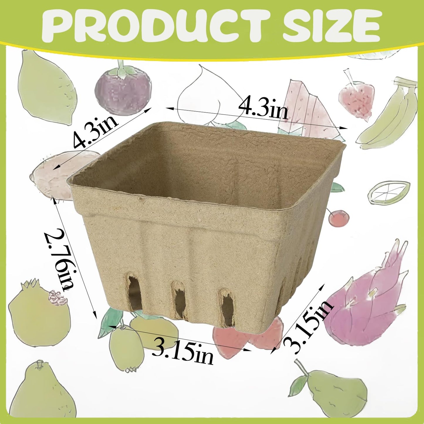 60 Pack Natural Pulp Fiber Berry Basket, Molded Produce Vented Kitchen Supplies for Strawberry Blueberry Raspberry, fruit baskets,berry containers,farmers market stand (Berry Basket (60 Pcs))