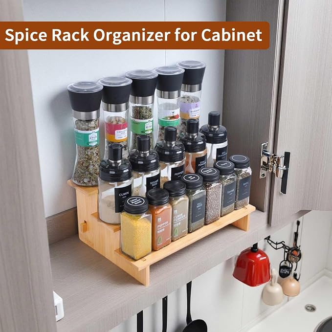 JinDoWin 3 Tiered Spice Rack Organizer for Cabinet,Spice Organization for Cabinet, Seasoning Organizer,Spice Shelf and Spice Organizer for Cabinet,Pantry Organizers and Storage (2 Pack, Small)
