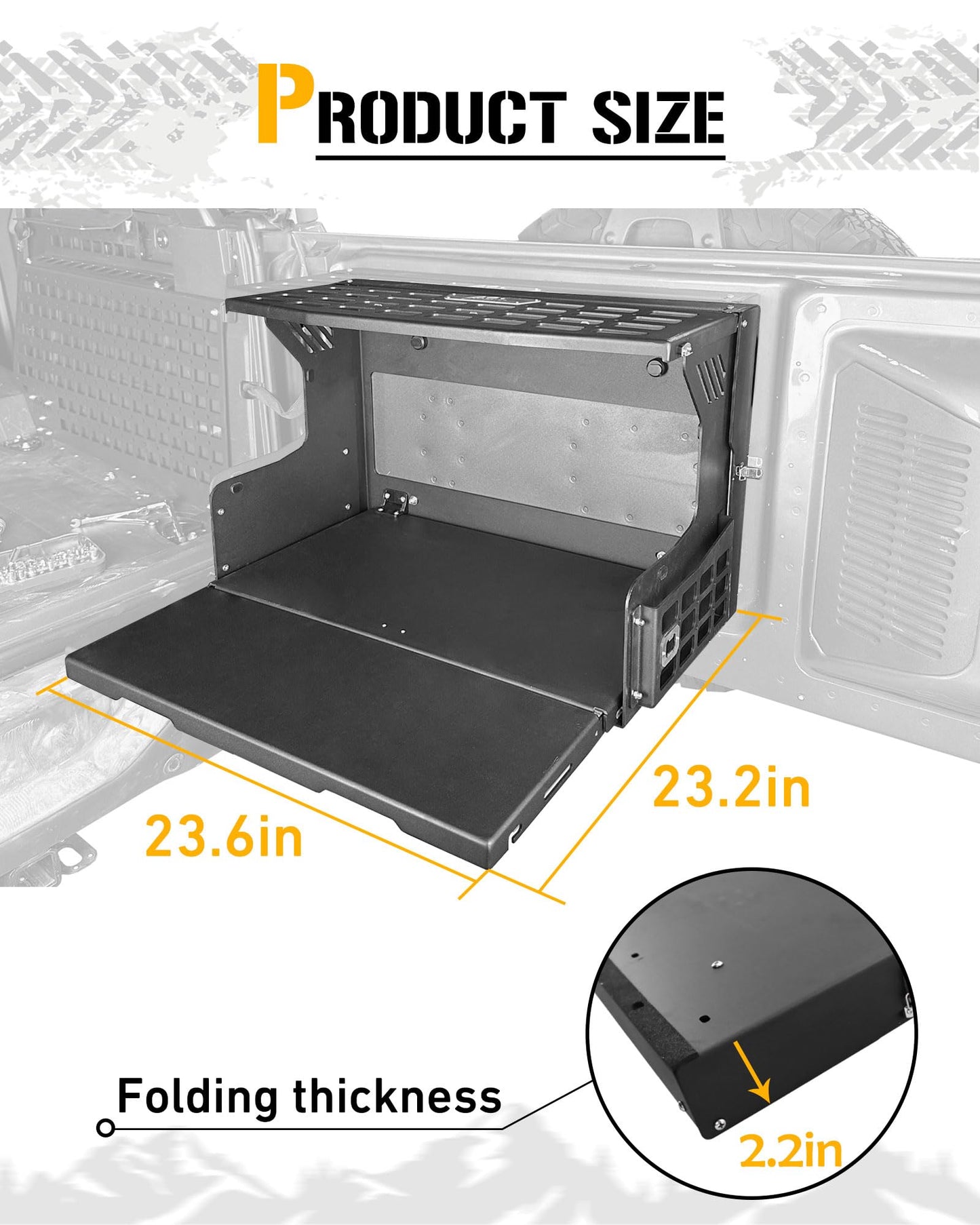 Broaddict Aluminum Tailgate Table for 2021-2026 Ford Bronco 2/4 Door, No-Drill Foldable Rear Door Molle Panel Table & Cargo Shelf, Rust-Proof Lightweight Storage Rack, Fits Base/Big Bend/Badlands