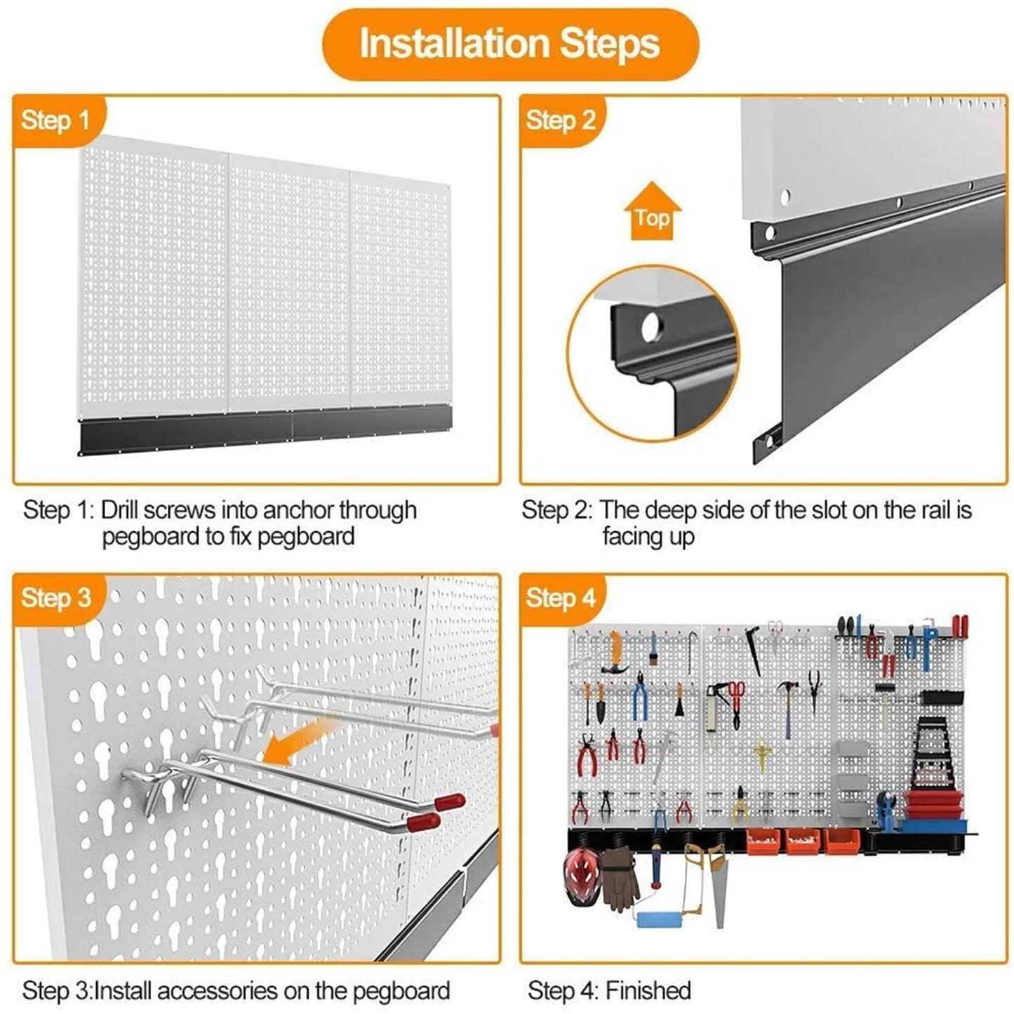 TORACK 109 PCS Pegboard Wall Organizer 4 ft. Garage Metal Pegboard Utility Tool Storage Kit w/Toolboard Hooks & Pegboard Hooks Accessories, Wall Mounted Storage Bins & Shelf