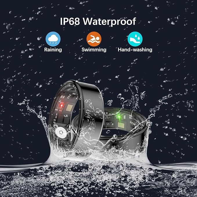 Smart Health Rings for Women Men, Fitness Tracker with Heart Rate, Blood Oxygen, HRV, Sleep Tracker, Step Tracker, No Subscription Fee, IP68 Waterproof Smart Ring for iphone & Android (Black 8#)