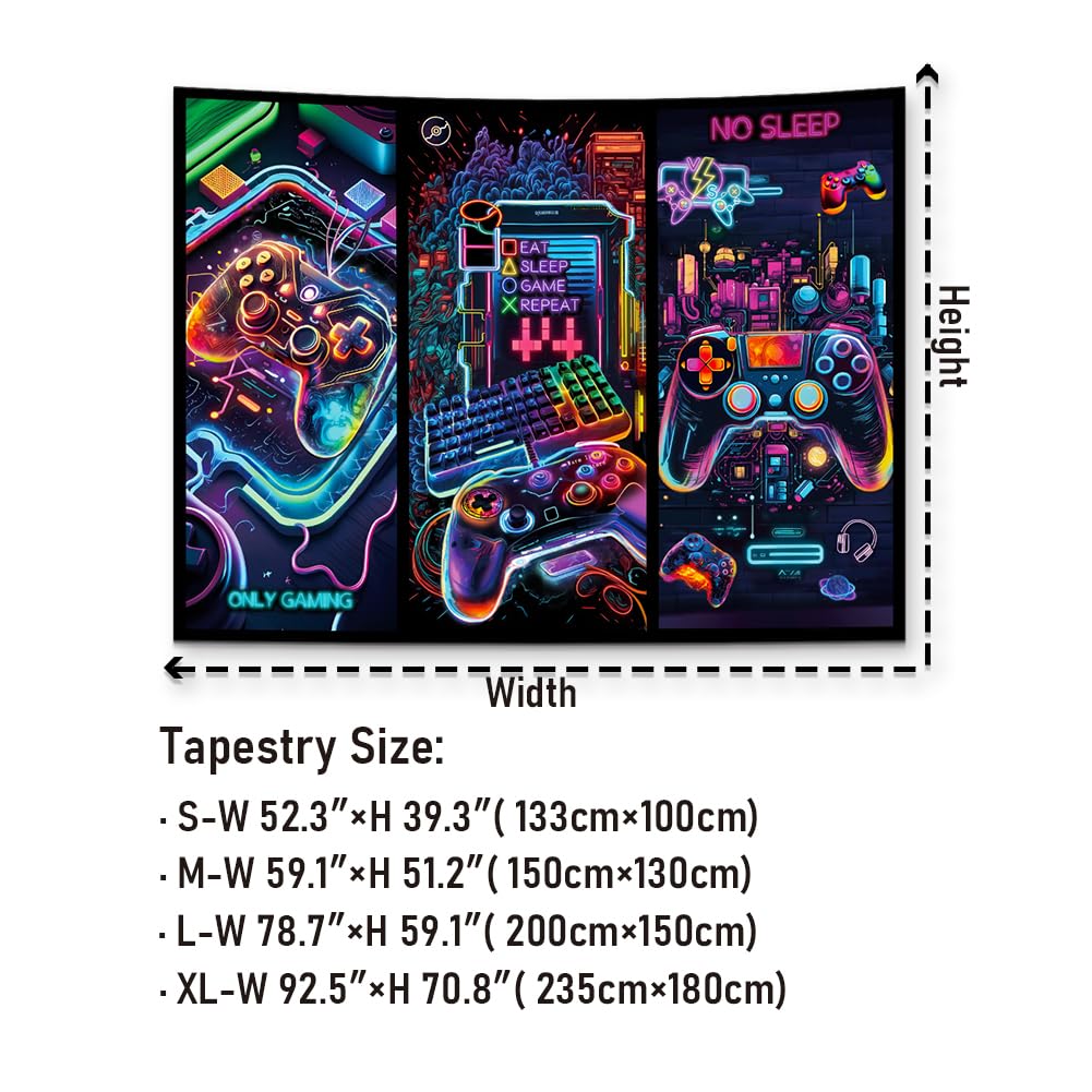 Galoker Blacklight Gaming Tapestry Cool Neon Game Controller Tapestry UV Reactive Gamer Player Wall Tapestries Funny Art Gaming Poster Tapestries Wall Hanging for Home Decor